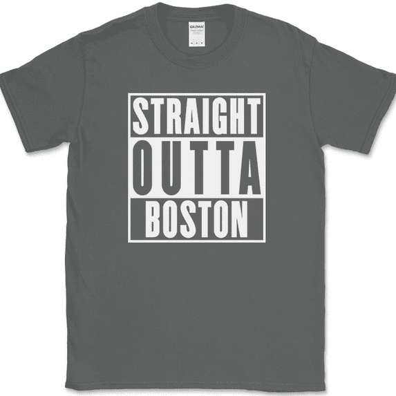 Straight Outta Boston Massachusetts T-Shirt Funny State City Pride Text Tee - Charcoal, S