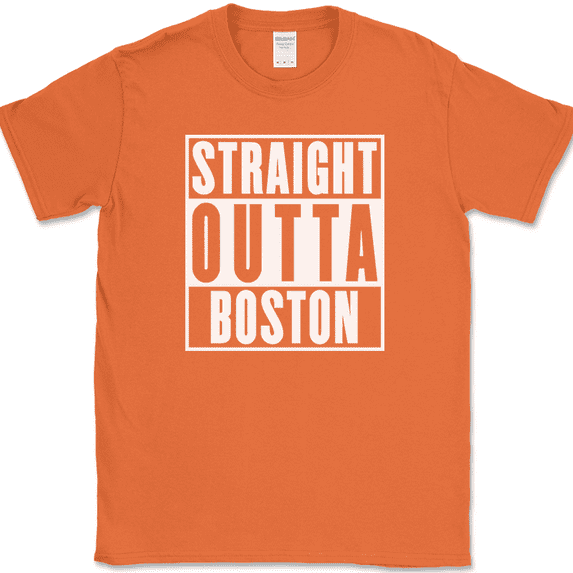 Straight Outta Boston Massachusetts T-Shirt Funny State City Pride Text Tee - Orange, S