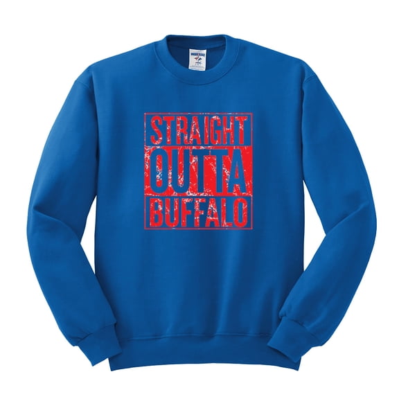 Straight Outta Buffalo BUF Fan | Fantasy Football | Mens Sports Crewneck Graphic Sweatshirt, Royal, Medium