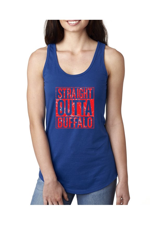 Straight Outta Buffalo BUF Fan | Fantasy Football | Womens Sports Jersey Racerback Tank Top, Royal, Medium