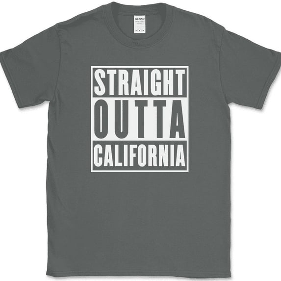 Straight Outta California T-Shirt Funny State Pride Humor Local Gift Text Tee - Charcoal, S