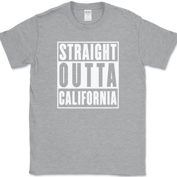 Straight Outta California T-Shirt Funny State Pride Humor Local Gift Text Tee - Heather Grey, 5XL