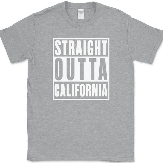 Straight Outta California T-Shirt Funny State Pride Humor Local Gift Text Tee - Heather Grey, M