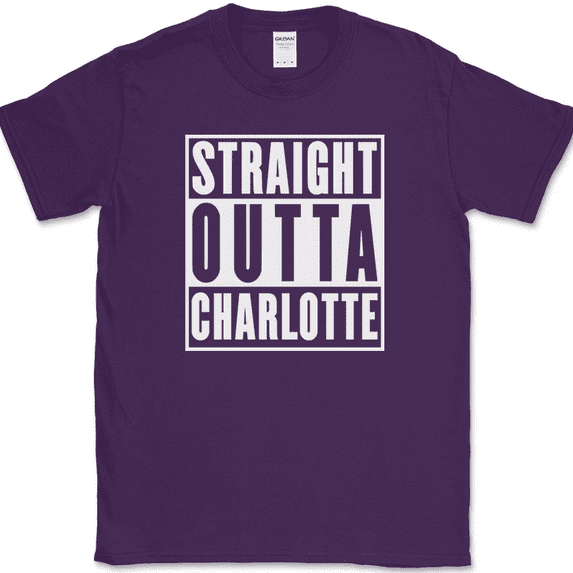 Straight Outta Charlotte North Carolina T-Shirt Funny State Pride Humor Text Tee - Purple, L
