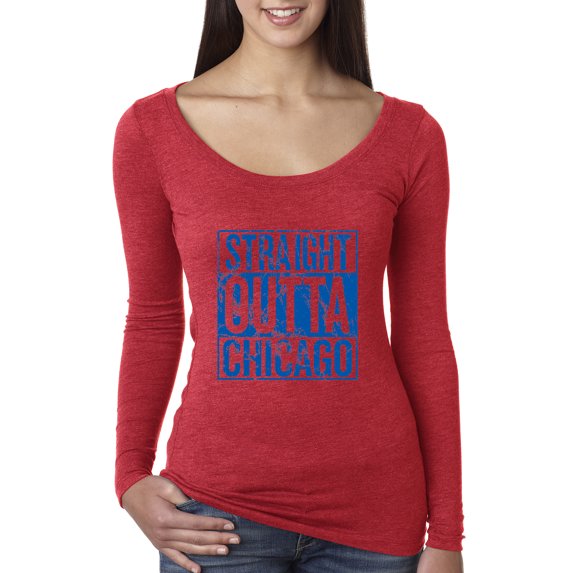 Straight Outta Chicago CHI Fan | Fantasy Baseball Fans | Womens Sports Scoop Long Sleeve Top, Vintage Red, Small