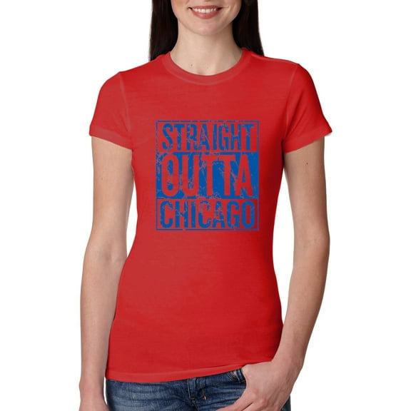 Straight Outta Chicago CHI Fan | Fantasy Baseball Fans | Womens Sports Slim Fit Junior Tee, Red, Small
