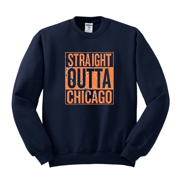 Straight Outta Chicago CHI Fan | Fantasy Football | Mens Sports Crewneck Graphic Sweatshirt, Navy, 2XL