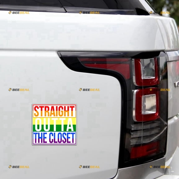 Straight Outta The Closet LGBT Gay Pride Rainbow Car Magnet Sticker Magnetic Decal - 2 Pack Reflective 4" 5" - for Truck Door Fridge Reusable Waterproof