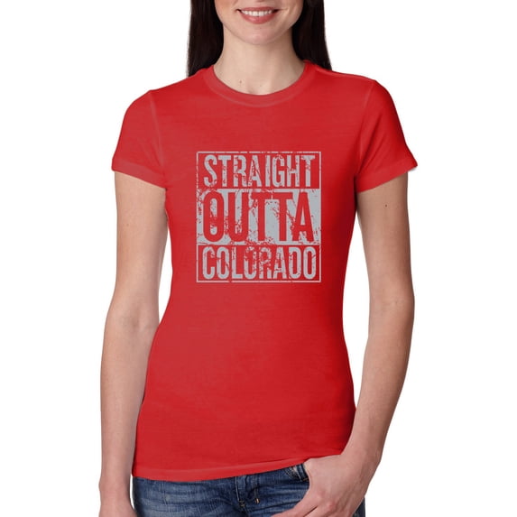 Straight Outta Colorado COL Fan | Fantasy Baseball Fans | Womens Sports Slim Fit Junior Tee, Red, Medium
