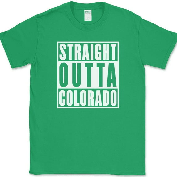 Straight Outta Colorado T-Shirt Funny State Pride Humor Local Gift Text Tee - Green, XL