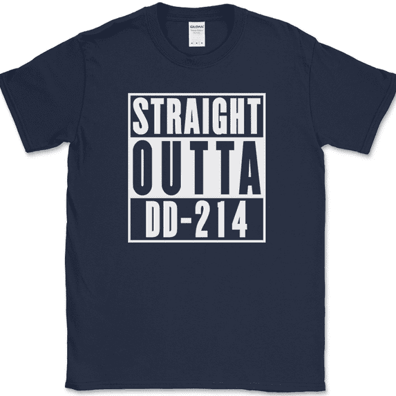 Straight Outta DD-214 T-Shirt Funny US Military Discharge Papers Humor Text Tee - Navy, L