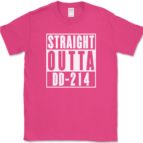 Straight Outta DD-214 T-Shirt Funny US Military Discharge Papers Humor Text Tee - Pink, XL