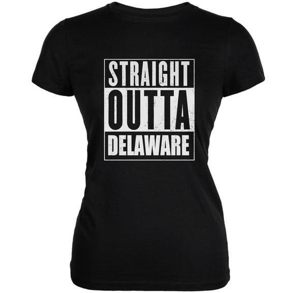 Straight Outta Delaware Black Juniors Soft T-Shirt - 2X-Large