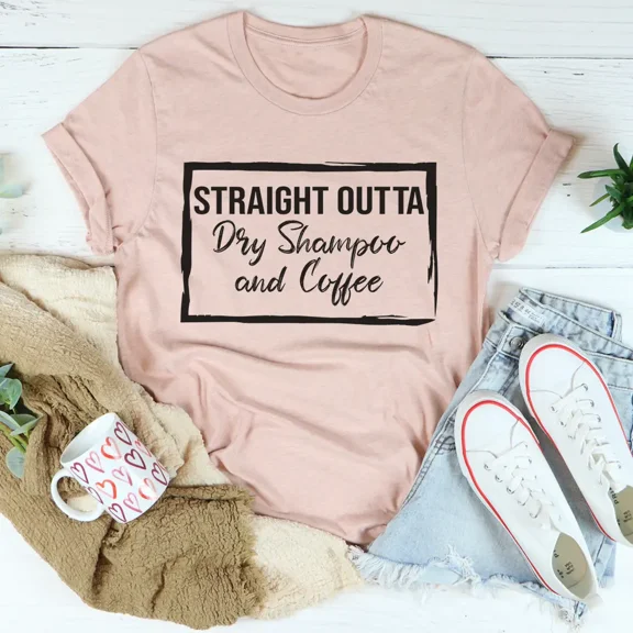 Straight Outta Dry Shampoo & Coffee Tee - Heather Prism Peach / XL