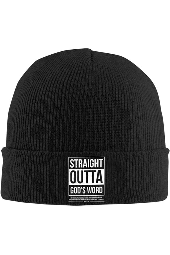 Straight Outta Gods Wor John 3: 16 Jesus Christian Lord Beanie Hat Women Men Knit Hat Skull Cap Slouchy Hat Black
