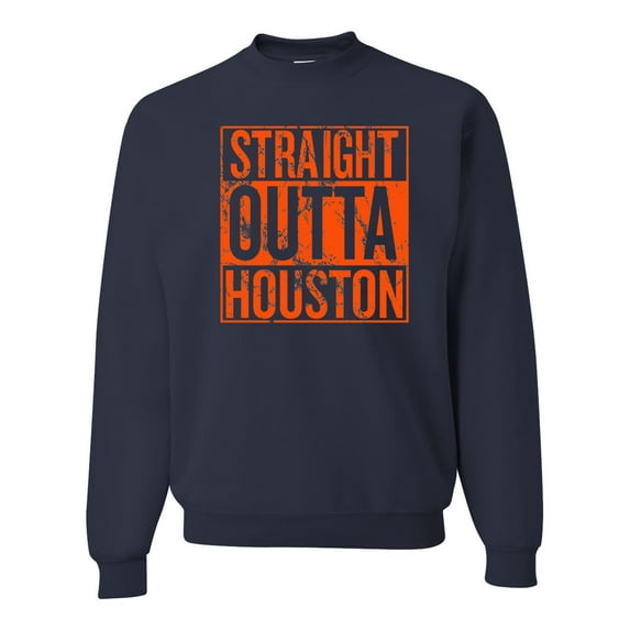 Straight Outta Houston HOU Fan | Fantasy Baseball Fans | Mens Sports Crewneck Graphic Sweatshirt, Navy, Small
