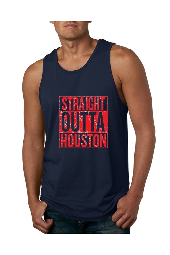 Straight Outta Houston HOU Fan | Fantasy Football | Mens Sports Graphic Tank Top, Navy, Small