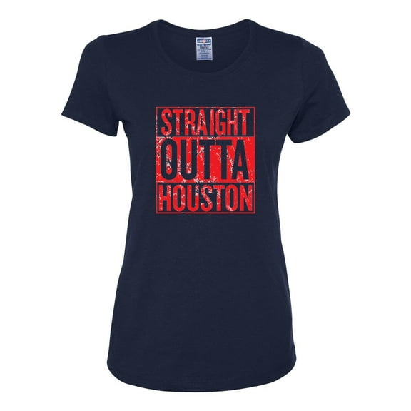 Straight Outta Houston HOU Fan | Fantasy Football | Womens Sports Graphic T-Shirt, Navy, Large