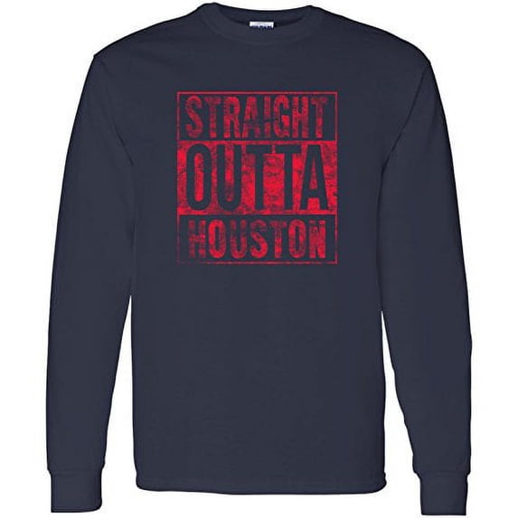 Straight Outta Houston Long Sleeve T-Shirt - 3X-Large - Navy w/Red Print
