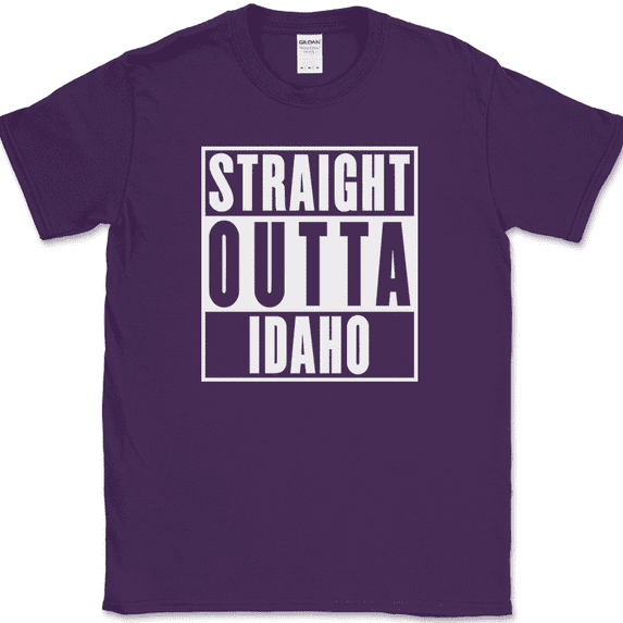Straight Outta Idaho T-Shirt Funny State ID Humor Gift Novelty Text Tee - Purple, 2XL