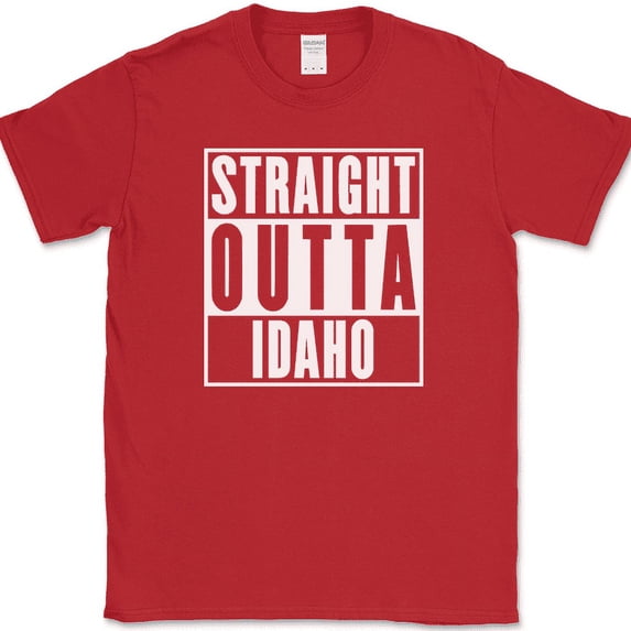 Straight Outta Idaho T-Shirt Funny State ID Humor Gift Novelty Text Tee - Red, L