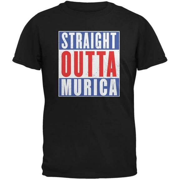Straight Outta July 4th Murica Funny Black Adult T-Shirt - X-Large