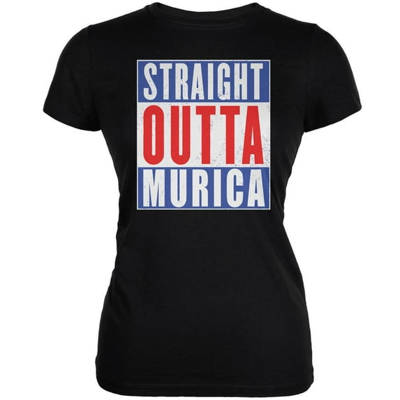 Straight Outta July 4th Murica Funny Black Juniors Soft T-Shirt - 2X-Large