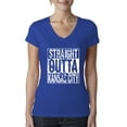 thumbnail image 1 of Straight Outta Kansas City KC Fan | Fantasy Baseball Fans | Womens Sports Slim Fit Junior V-Neck Tee, Royal, 2XL, 1 of 4
