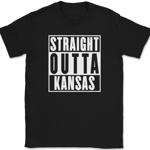 Straight Outta Kansas T-Shirt Funny Humor State Pride Home US Tee - Black, M