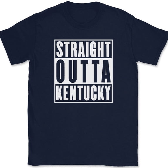 Straight Outta Kentucky T-Shirt Funny Humor State Pride Home US Tee - Navy, L