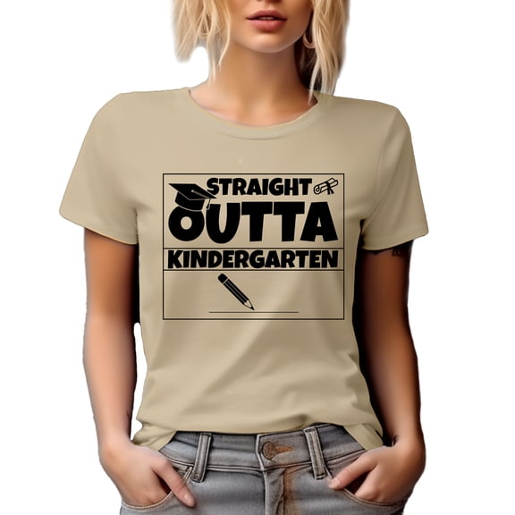 Straight Outta Kindergarten, Pre-School Graduation, Tan T-Shirt, Large