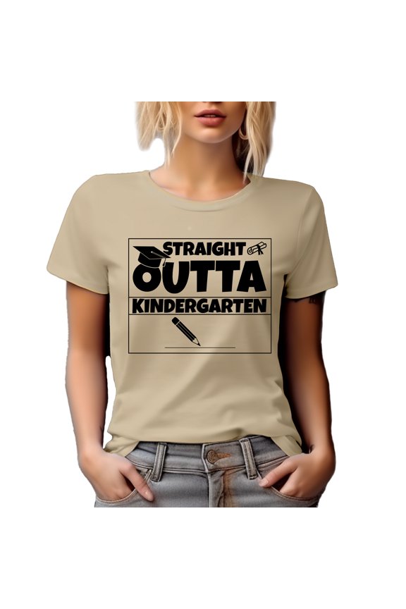 Straight Outta Kindergarten, Pre-School Graduation, Tan T-Shirt, Large