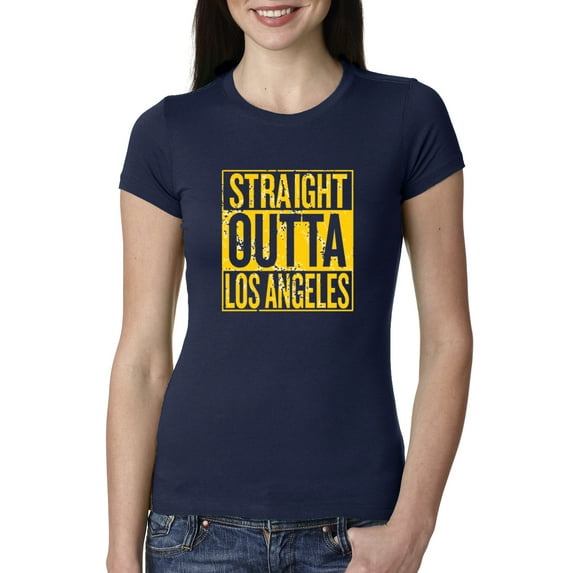 Straight Outta Los Angeles LAC Fan | Fantasy Football | Womens Sports Slim Fit Junior Tee, Navy, Large