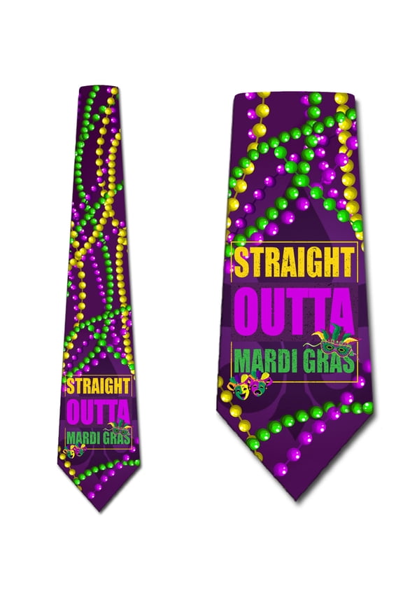 Straight Outta Mardi Gras Ties Mens New Orleans Necktie Bead Tie by Three Rooker