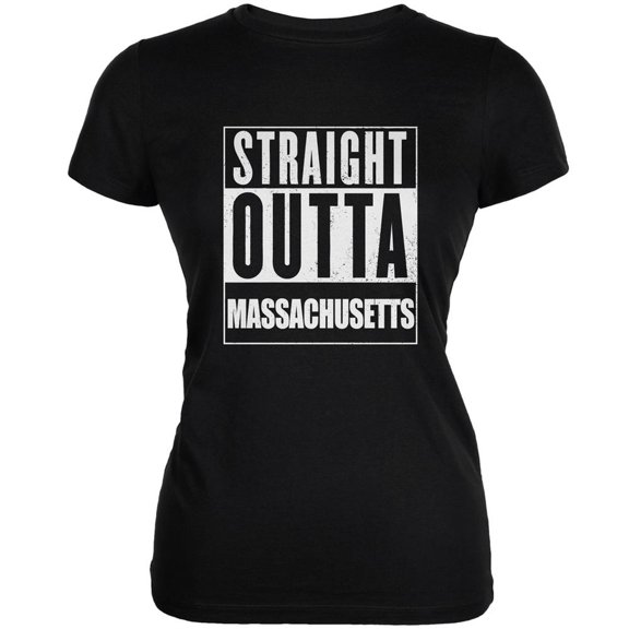 Straight Outta Massachusetts Black Juniors Soft T-Shirt - X-Large