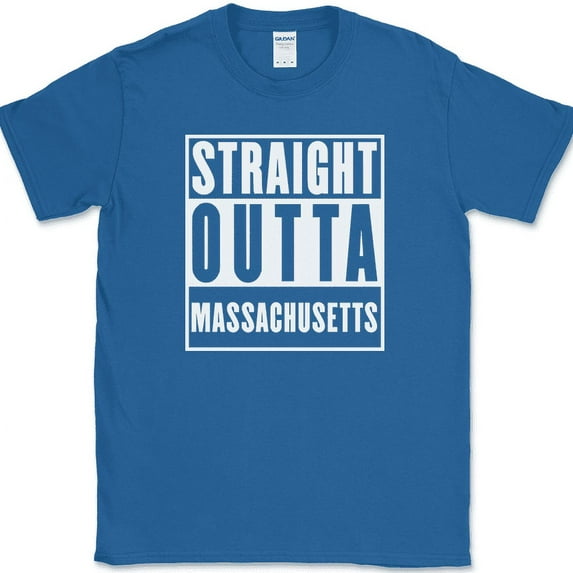 Straight Outta Massachusetts T-Shirt Funny State Humor Gift Novelty Text Tee - Royal Blue, M