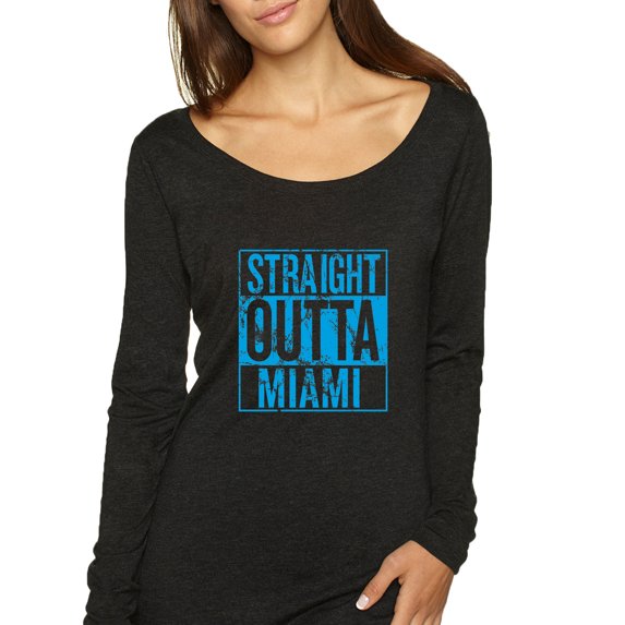 Straight Outta Miami MIA Fan | Fantasy Baseball Fans | Womens Sports Scoop Long Sleeve Top, Vintage Black, Small