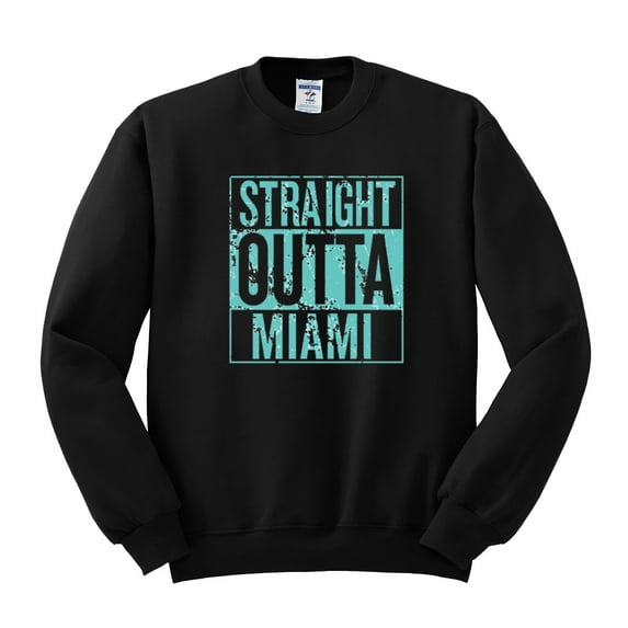 Straight Outta Miami MIA Fan | Fantasy Football | Mens Sports Crewneck Graphic Sweatshirt, Black, Small