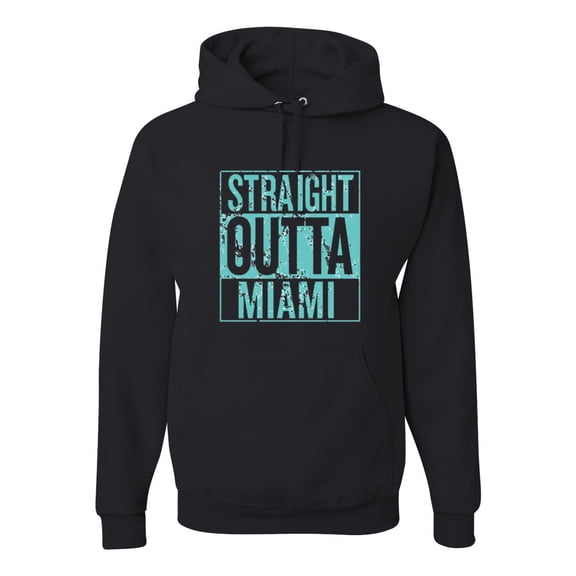 Straight Outta Miami MIA Fan | Fantasy Football | Mens Sports Hooded Sweatshirt Graphic Hoodie, Black, Small