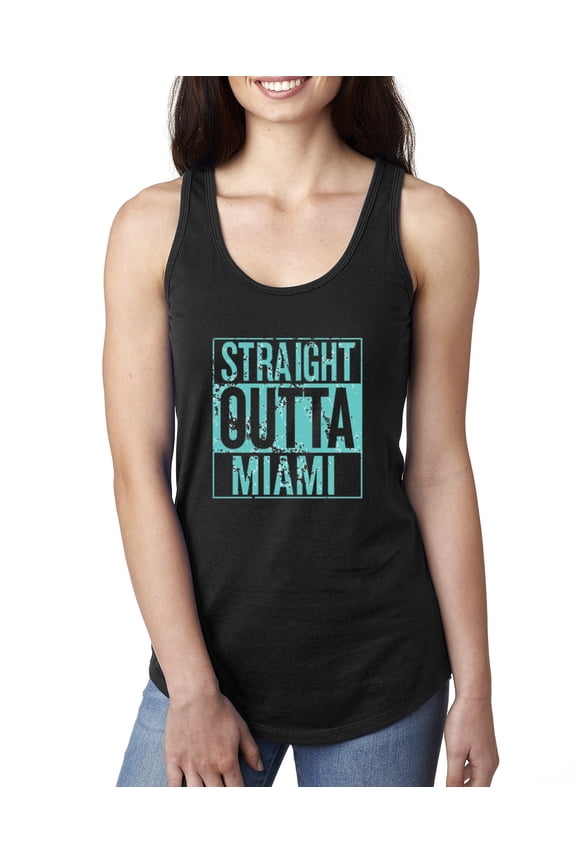 Straight Outta Miami MIA Fan | Fantasy Football | Womens Sports Jersey Racerback Tank Top, Black, Medium
