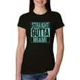 thumbnail image 1 of Straight Outta Miami MIA Fan | Fantasy Football | Womens Sports Slim Fit Junior Tee, Black, Large, 1 of 4