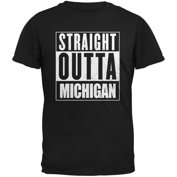 Straight Outta Michigan Black Adult T-Shirt - Small