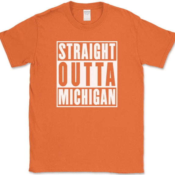 Straight Outta Michigan T-Shirt Funny State Humor Gift Novelty Text Tee - Orange, 5XL