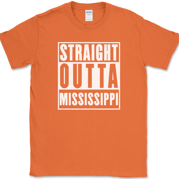 Straight Outta Mississippi T-Shirt Funny State Humor Gift Novelty Text Tee - Orange, M