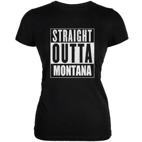 Straight Outta Montana Black Juniors Soft T-Shirt - Large