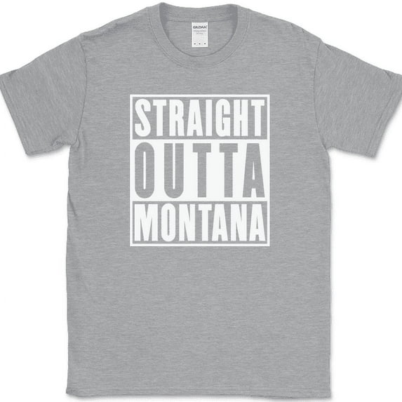 Straight Outta Montana T-Shirt Funny State Humor Gift Novelty Text Tee - Heather Grey, L