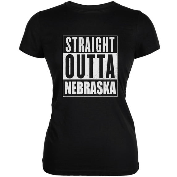 Straight Outta Nebraska Black Juniors Soft T-Shirt - Small