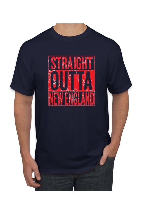 Straight Outta New England NE Fan | Fantasy Footbal | Mens Sports Graphic T-Shirt, Navy, Large