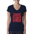 thumbnail image 1 of Straight Outta New England NE Fan | Fantasy Footbal | Womens Sports Slim Fit Junior V-Neck Tee, Navy, X-Large, 1 of 4