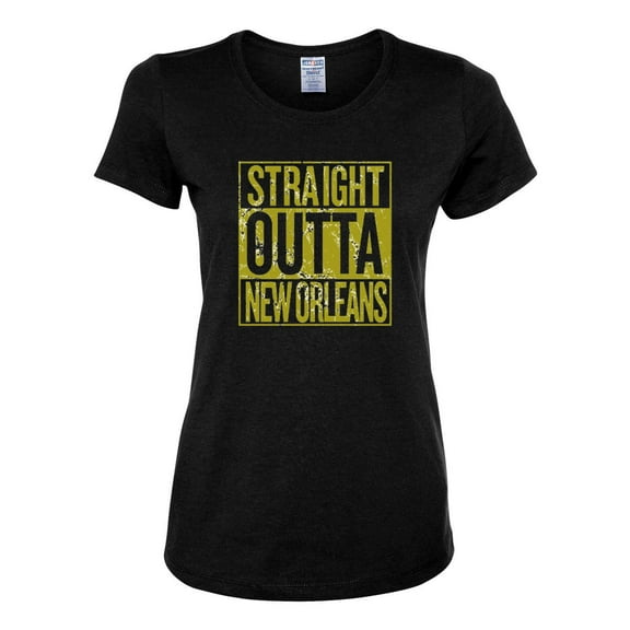 Straight Outta New Orleans NO Fan | Fantasy Football | Womens Sports Graphic T-Shirt, Black, Large